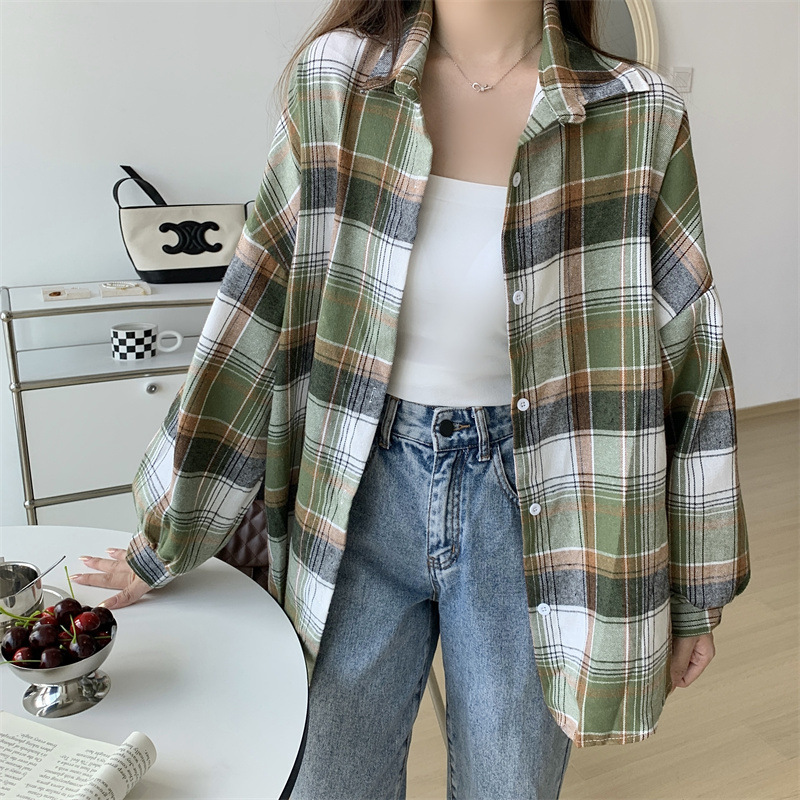 Title 7, Retro Loose Plaid Shirt Women