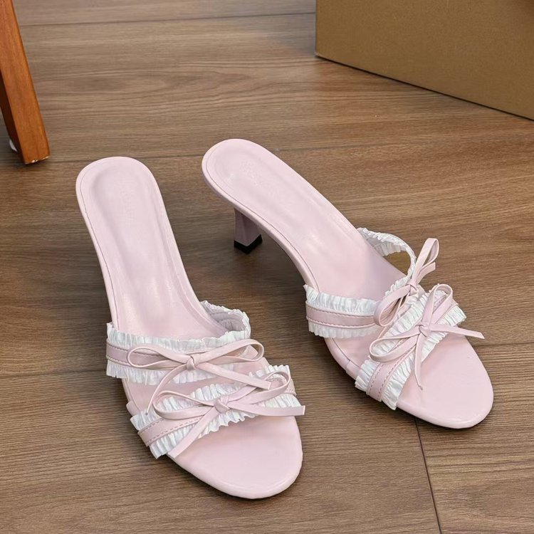 Women's Bowknot High Heel Slide Sandals, Slim Heel Slip On Mules, Elegant...