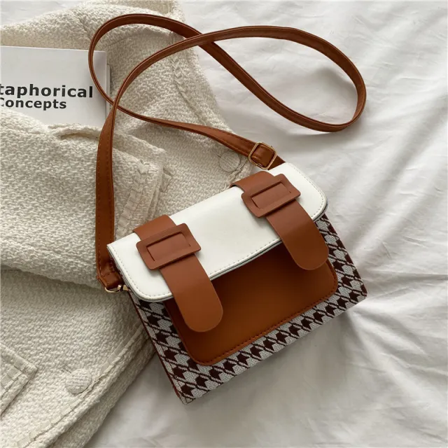 Korean Style Fashion Simple Casual Plaid One shoulder Messenger Small Square Bag Brown - Shop at LoveMi