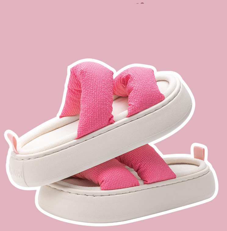 Four Seasons Linen Slippers Women's Thick Bottom Indoor Home Furnishing Fabric Art