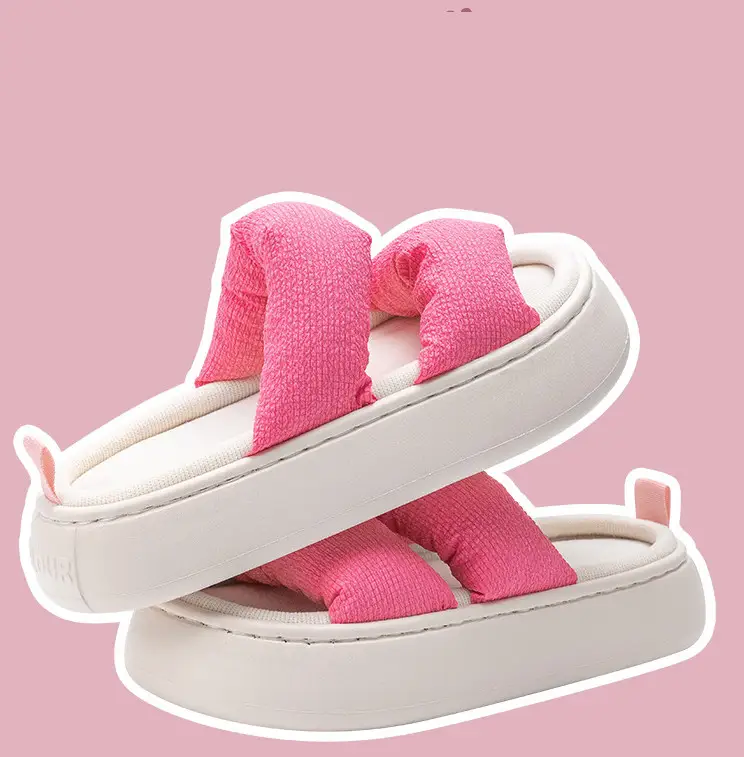 Four Seasons Linen Slippers Women's Thick Bottom Indoor Home Furnishing Fabric Art