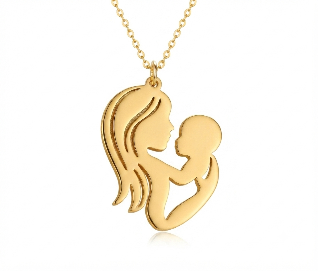 Custom Mother & Baby Name Necklace 24K Gold Plated Silver Pendant 2