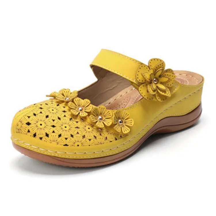 One Word Retro Sandals Female Baotou Slippers - Yellow