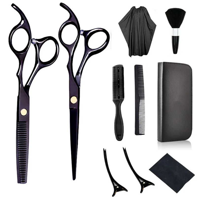 Household Flat Cut Colour Hair Salon And Haircut Scissors Set - Black
