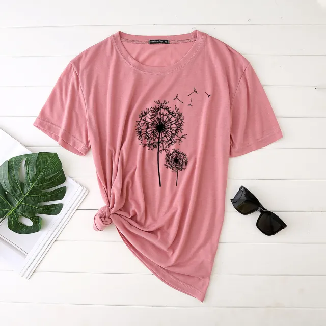 Women's English Dandelion T shirt Pink - Shop at LoveMi