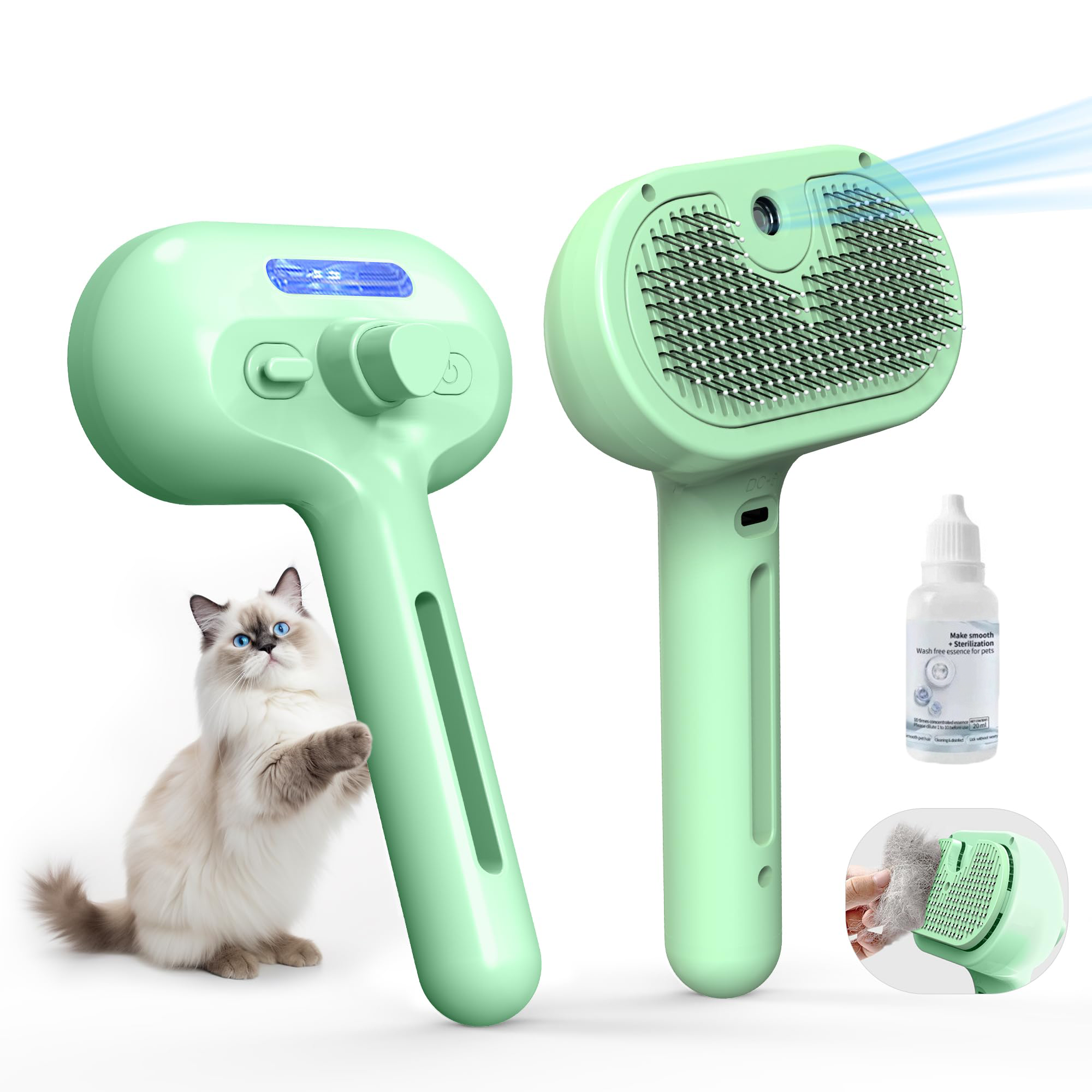 Pet Steam Brush For Cats & Dogs, Cool Mist Self-Cleaning Comb, White Cool Mist Pet Brush With Self-cleaning Hair Release, Stainless Steel Bristles And Grooming Essence For Cats And Dogs — image 1