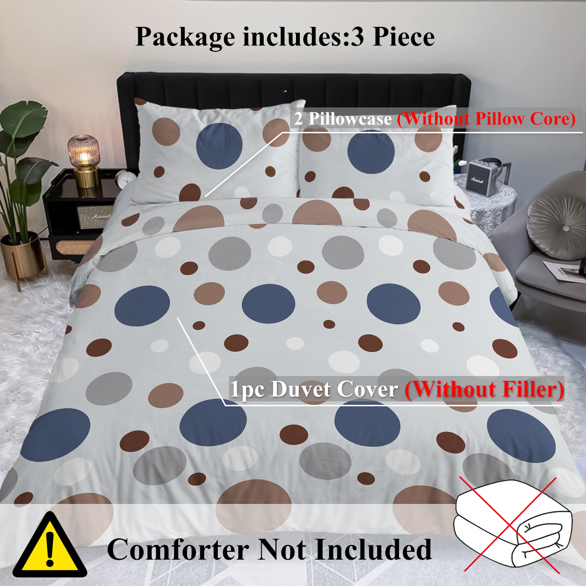 Modern Simple Style Duvet Cover Set, Polka Dots Comforter Cover Set For Kids Teens Adults Room, Geometric Circles Bedding Set 3 Pcs