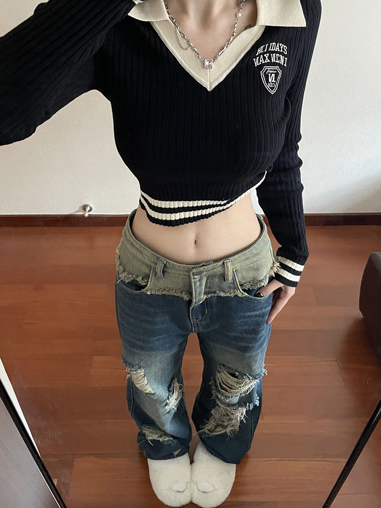 Title 1, Calça Jeans Ripped Vintage Hip Hop Feminina Spl...