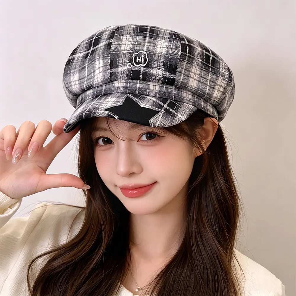 Star Patterned Octagonal Newsboy Cap