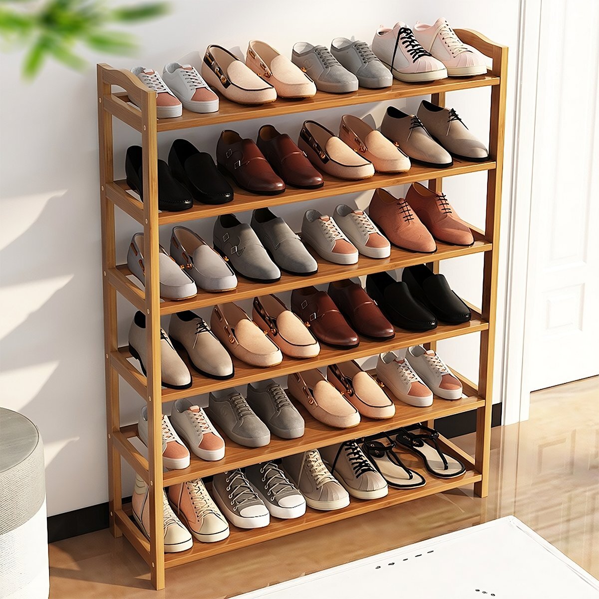 6-Tier Bamboo Shoe Rack - Tall Standing Storage Shelf & Footwear Organizer UK