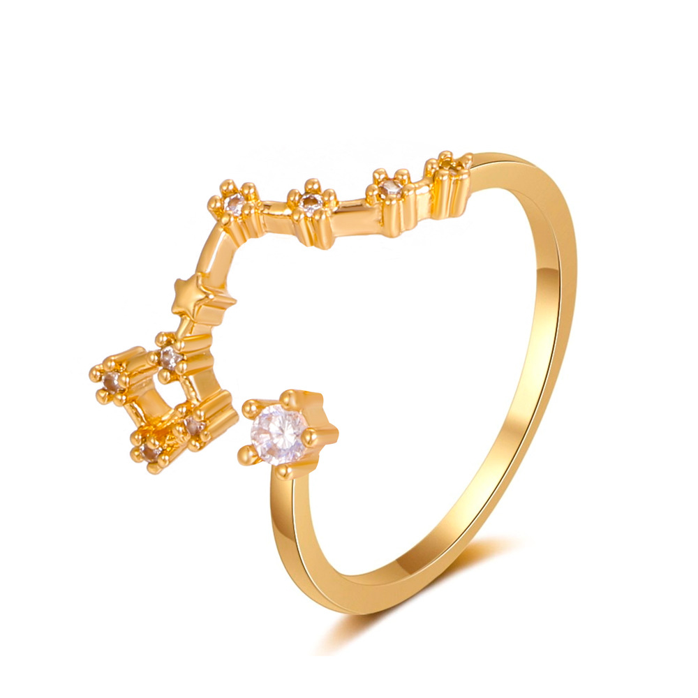 Simple Twelve Constellation Copper Inlaid Zircon Ring