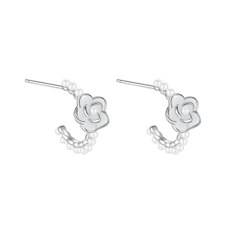 Title 5, Boucles doreilles camélia en argent pur 925, l...