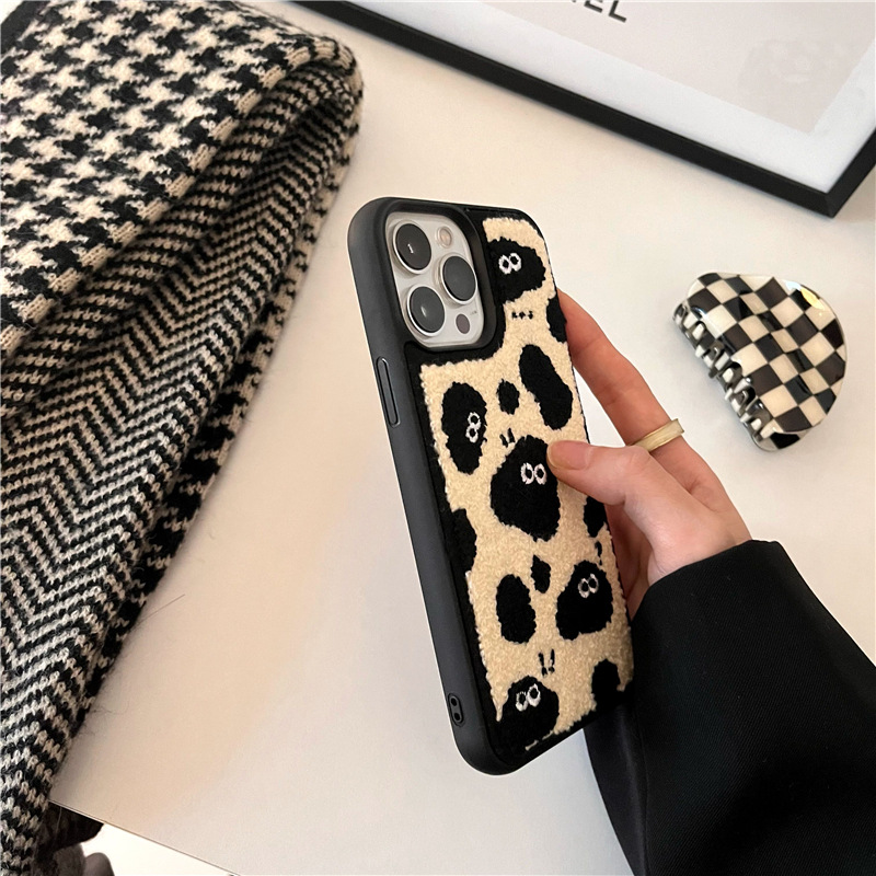 Title 6, Plush Embroidery Cute Briquettes Phone Case