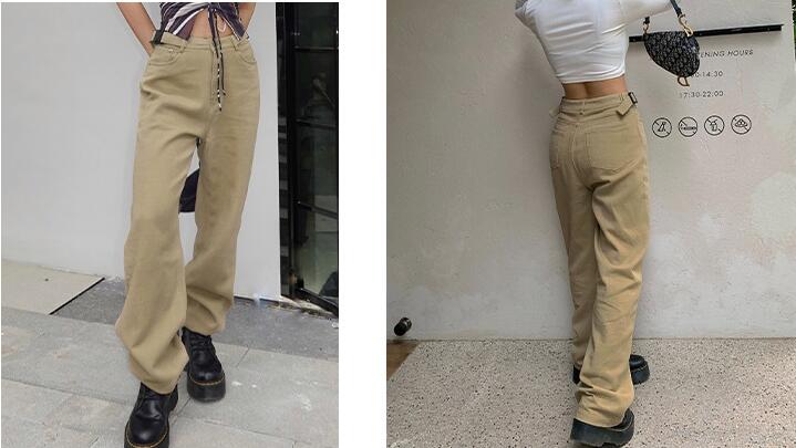 Title 5, Loose High Waist Khaki Straight Wide-leg Slacks