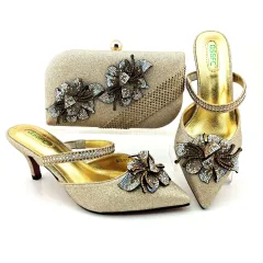 One Word Strap Sandals With Handbag Dinner Bag Pointed High Heels - Champagne-38 - View 1