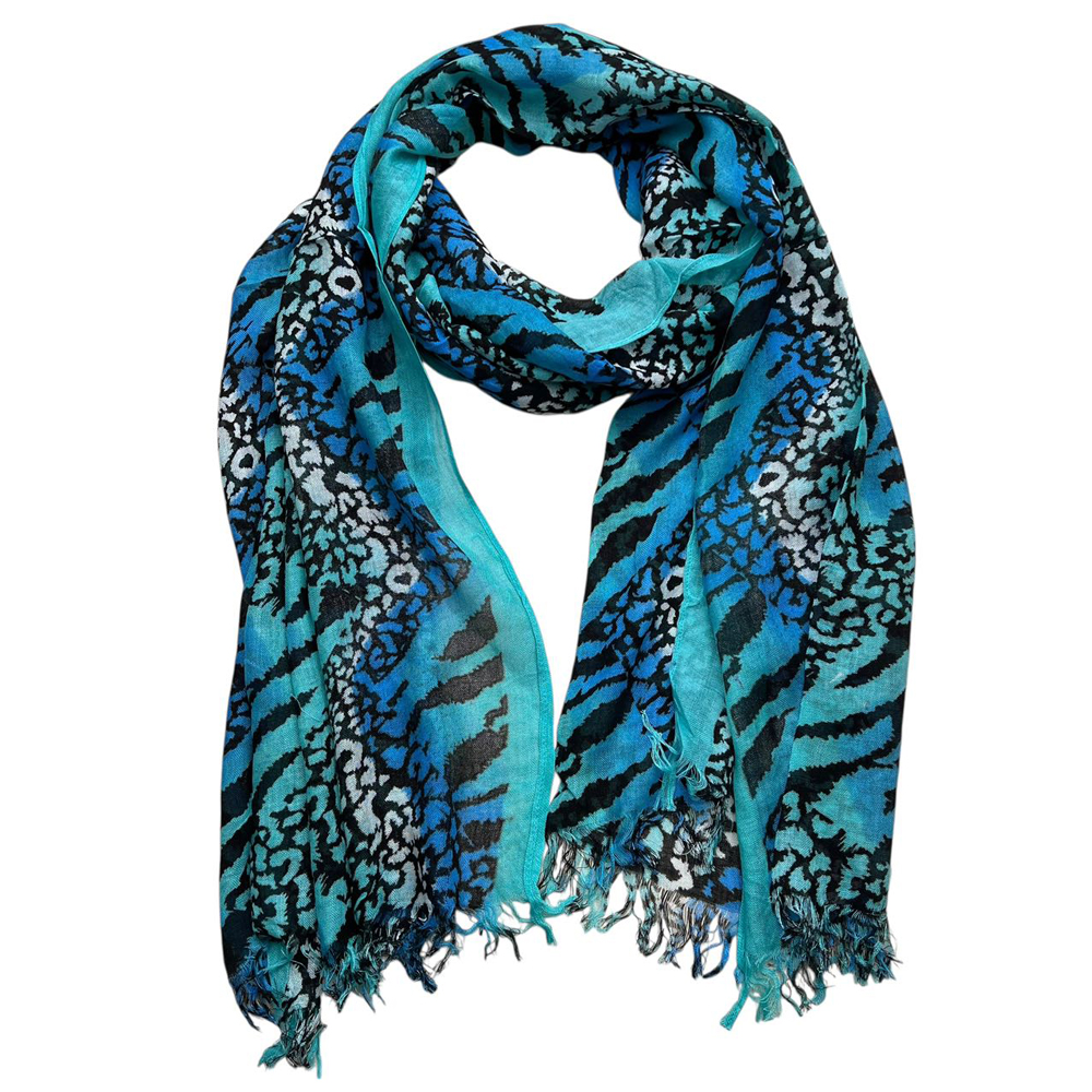 Turquoise Printed Viscose Scarf - Long Boho Scarf 72inchx22inch - Women's Clothing