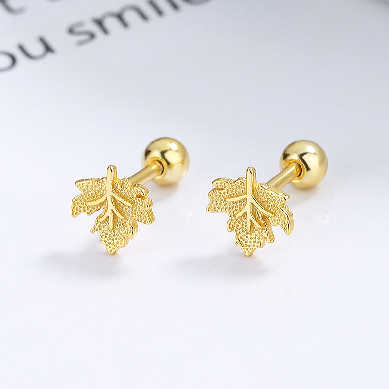 Maple Leaf Thread Stud Earrings Women's 925 Sterling Silver Romantic