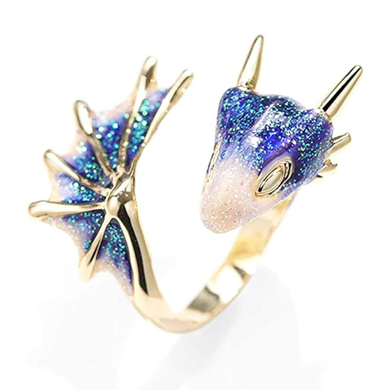 Glazed Black Knight Dragon  Adjustable Ring