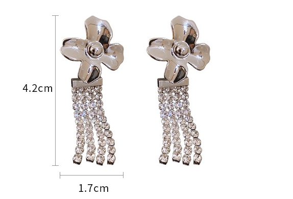 Silver Needle Diamond Flower Tassel Earrings Niche