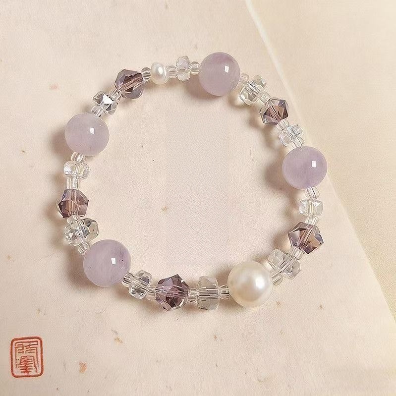 Natural Amethyst  Pearl Bracelet Faceted Bead Two Tone Chain Energy Jewelry For Women