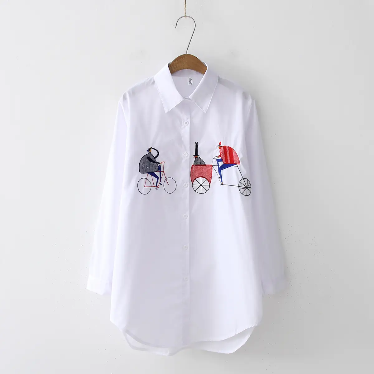 Harajuku Embroidery White Cotton Shirt Vintage
