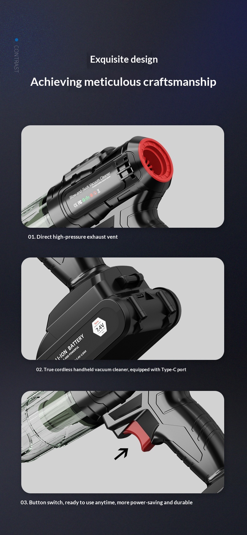 Cordless Lithium Handheld Car Vacuum Cleaner, Detachable Mini Powerful High Suction Vehicle Vacuum With Wireless Charging 3