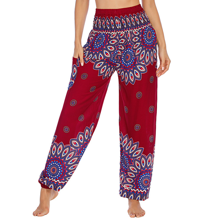Women's Boho Casual Lantern Yoga Pants Wine - Shop at LoveMi
