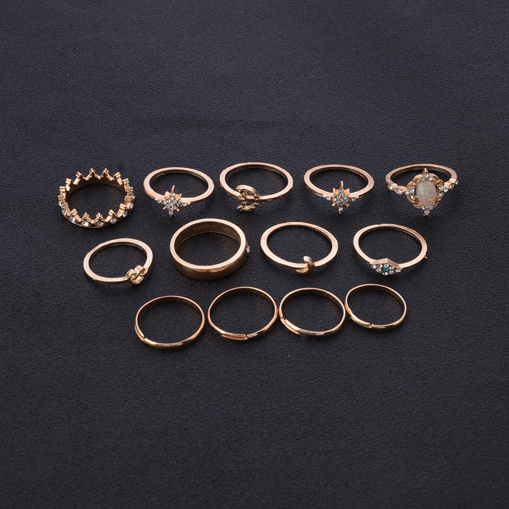 Vintage Opal Crown Diamond Star Moon Ring