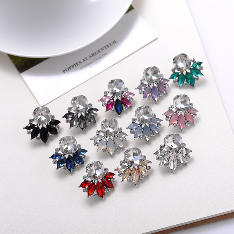 Simple Four Color Flower Shiny Stud Earrings For Women