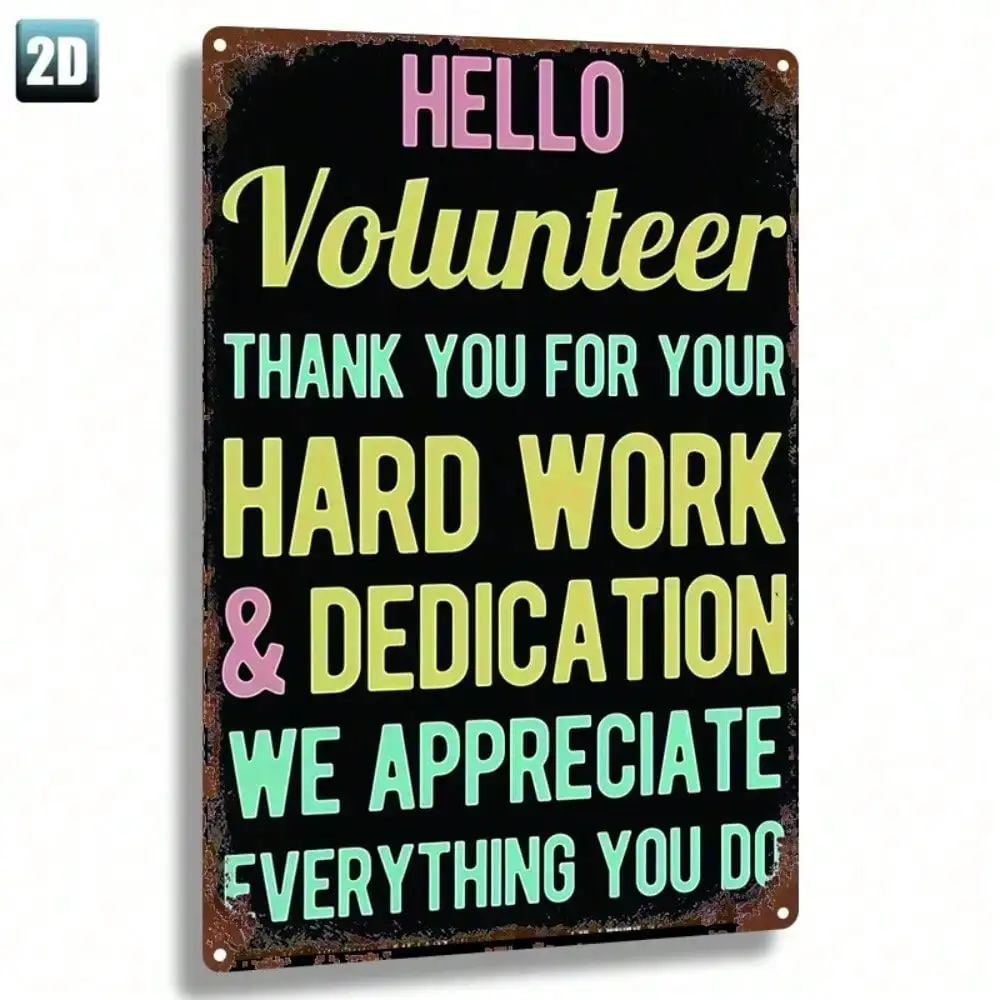 Vintage Hello Volunteer Metal Sign 8x12in Retro