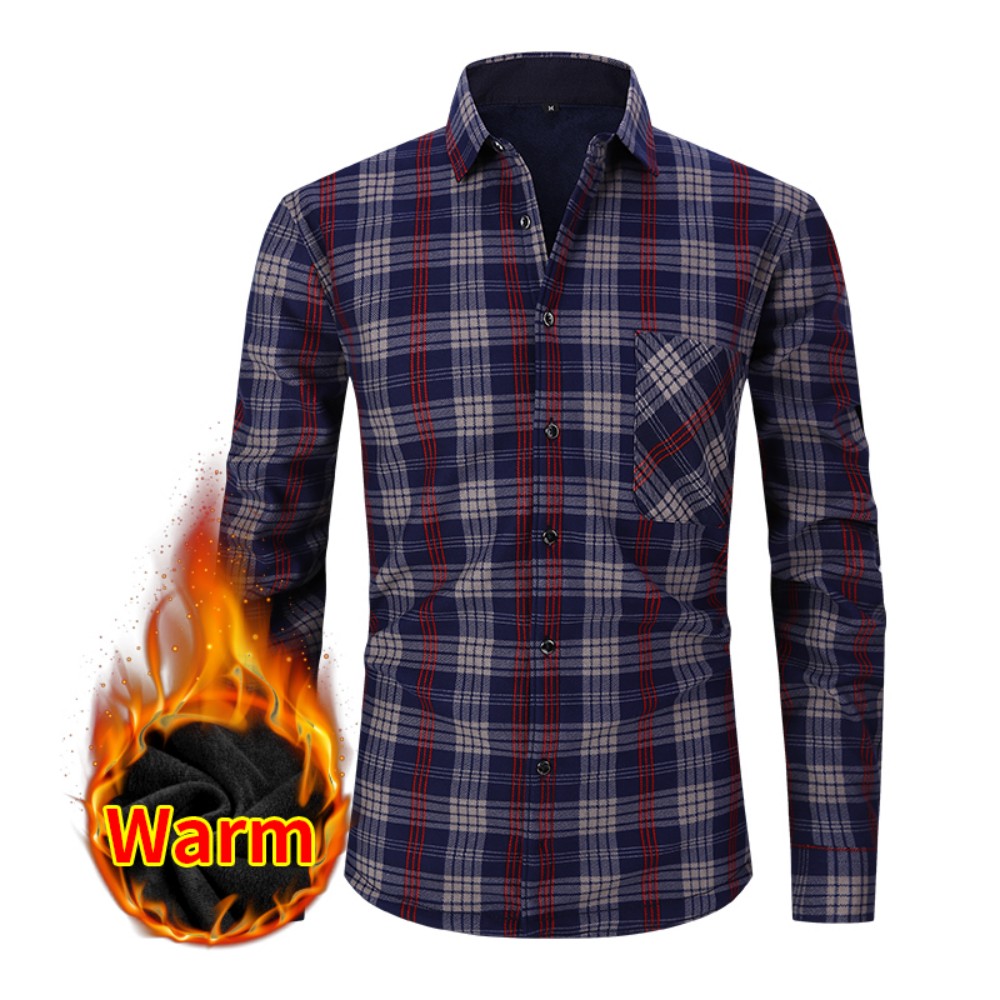 Shirt - Men's Long Sleeve Fleece Lined Thermal Plaid Shirt