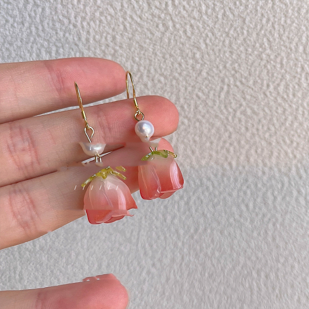 925 Silver Needle Sen Rose Water Pearl Earrings