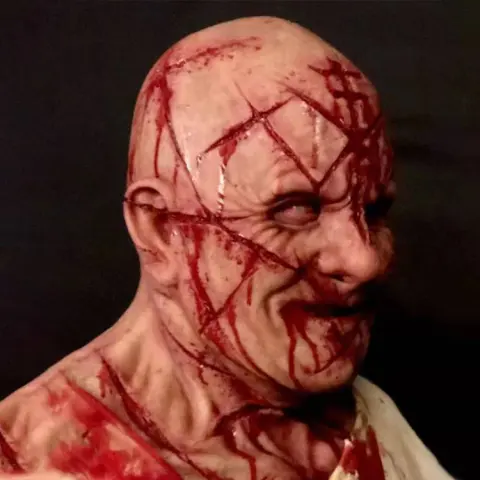 Horror Headgear Bald Old Man Blood Scar Mask Party