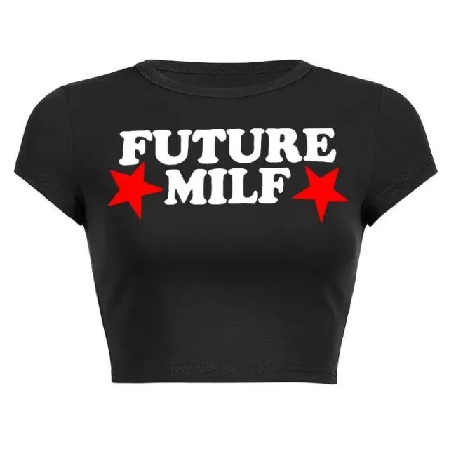 Wind Women's Trend Short Tight Letter Print T shirt Tops Female Black - Shop at LoveMi