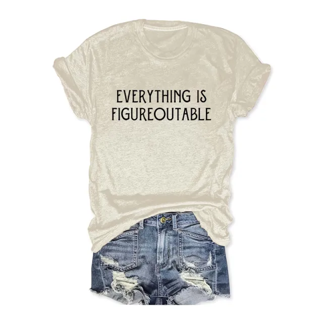 Women's Casual Short Sleeve T Shirt Comfortable Round Neck Tee With Slogan Print Beige - Shop at LoveMi