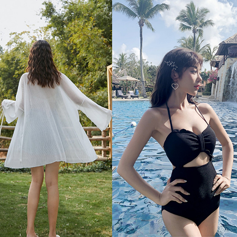 Swimsuit and white coat