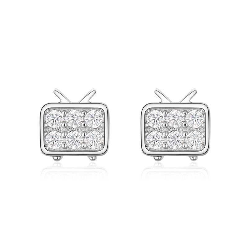 S925 Sterling Silver Small TV Diamond Stud Earrings