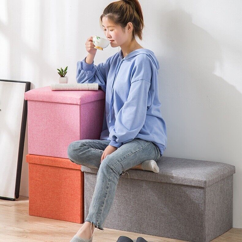 Storage Box Foldable Ottoman Seat Toy Foot Stool Bench Home UK-76 Cm X 38 Cm X — image 6
