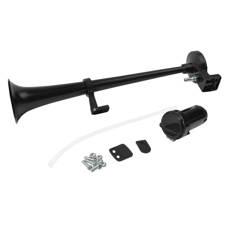 150db 12V Black Super Loud Single Trumpet Air Horn Kit Truck Lorry Boat Train — image 2