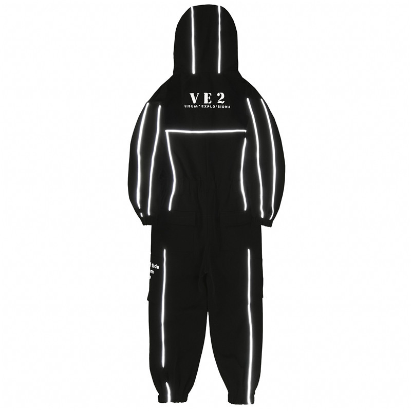 Title 2, Long-sleeved hooded suit with reflective tape b...