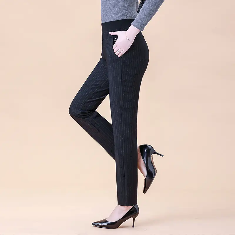 Straight Loose Tight Waist Plus Size Black Women's Trousers