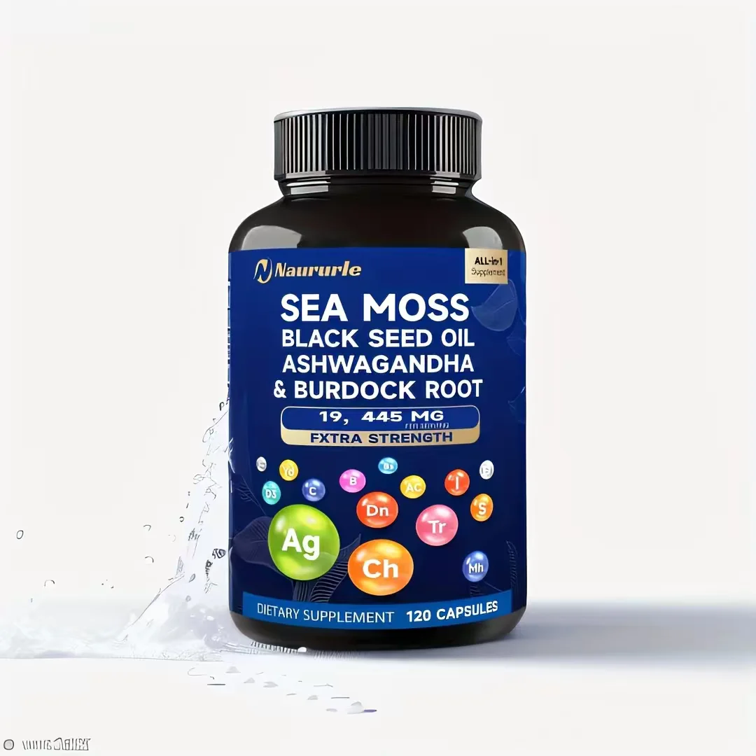 Sea Moss Black Seed Oil Ashwagandha & Burdock Root 19445mg Extra Strength Capsules - All-in-One Superfood Supplement For Immune Support, Energy & Vitality - 120 Capsules — view 4