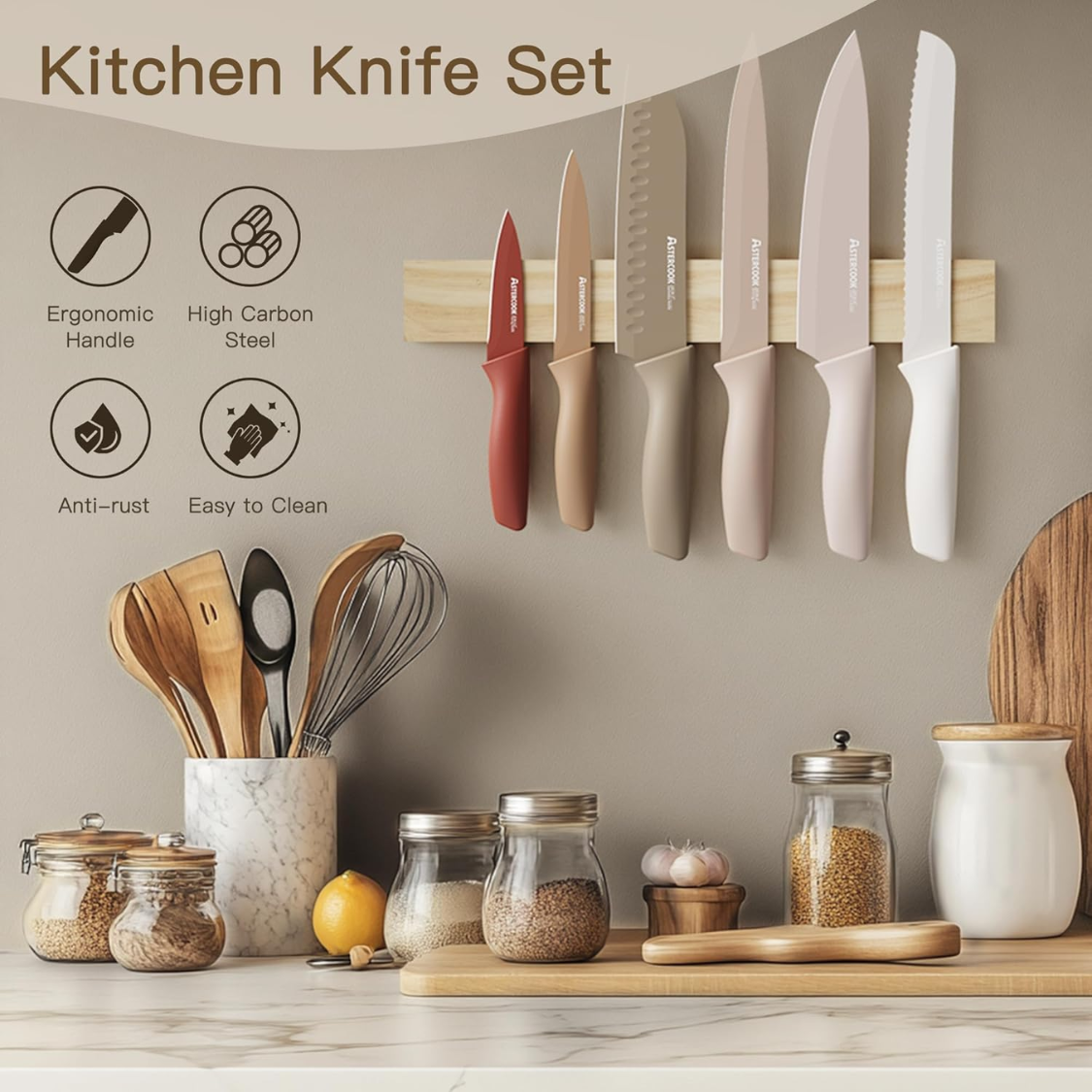13 Pieces Kitchen Knives Set With Healthy Anti Rust Coating Dishwasher Safe  Stainless Steel Chef Knife Sets With 6 Blade Guards thumbnail 3