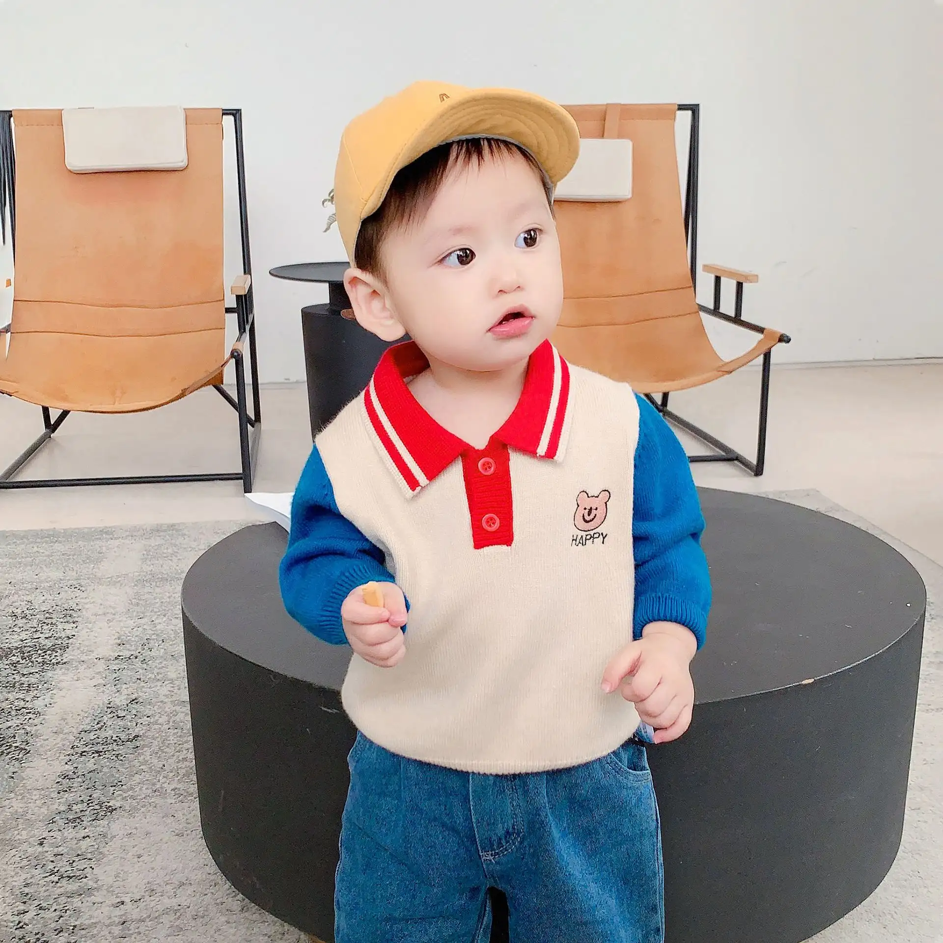 Baby Polo Collar Knitted Sweater Spring And Autumn Long-sleeved Tops For Autumn