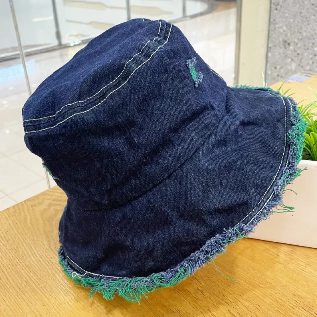 Made Of Old Rough Edge Denim Fisherman Hat Women's Sun Protection Retro Green - Shop at LoveMi