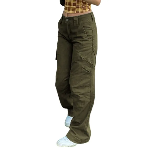 Street Casual Women's Hip Hop Trend Straight Cargo Pants Green - Shop at LoveMi