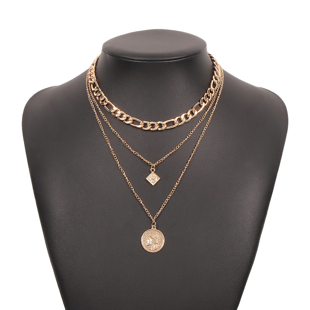 Multilayer Necklace Geometric Metal Texture Personality Trend Clavicle Chain