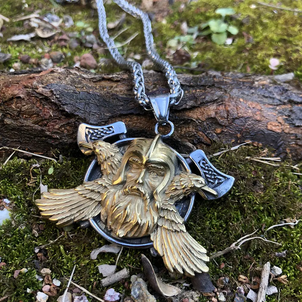 Stainless Steel Double Crow Omahawk Gold Necklace