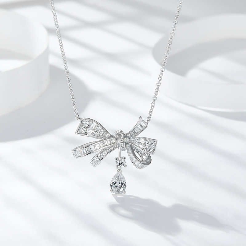 Luxury Moissanite Butterfly Pendant Necklace S925 Sterling Silver Platinum Plate