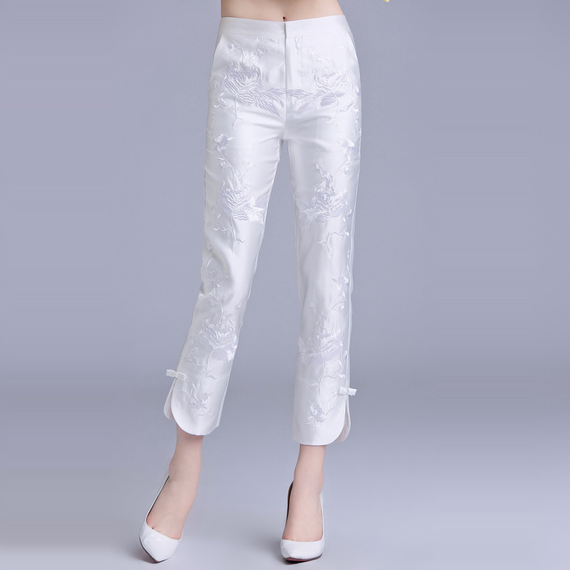 The New Embroidery Casual Slimming Nine point Pants Trend White - Shop at LoveMi
